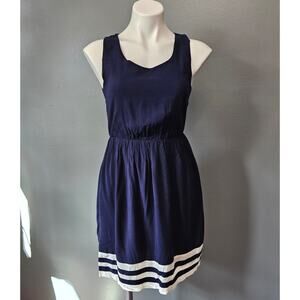 41Hawthorn Nautical Navy Blue and White Stripe Fit Dress sz Small